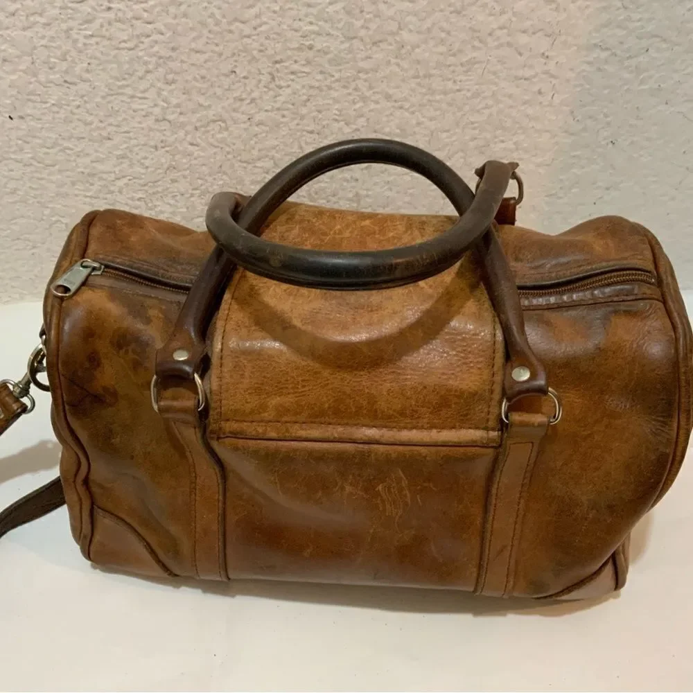 Vintage Navasota leather  satchel Bag brown strap front buckle